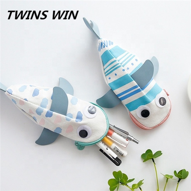 fashion school stationary cheap promotional gifts all types of Multifunctional canvas pencil boxes and cute fish shaped cases