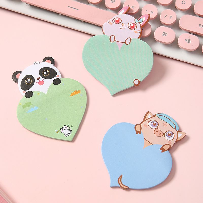 Wholesale cartoon animal sticky notes creative heart shaped Kawaii Memo pads high quality cute note paper 007A