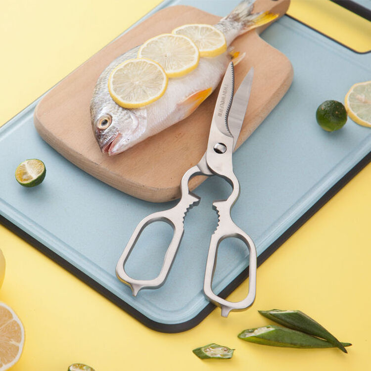 Multifunctional Kitchen Scissors Plastic Handle Stainless Steel Scissors Kitchen Gadgets Chicken Bone Fishing Scissors