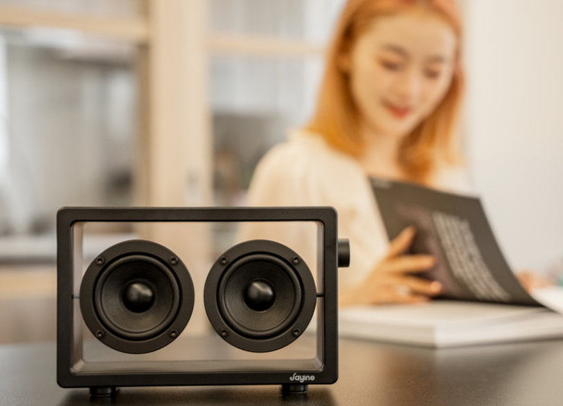 Twirling sound with transparent minimalist style Bluetooth speaker for convenient desktop computer  home and outdoor use