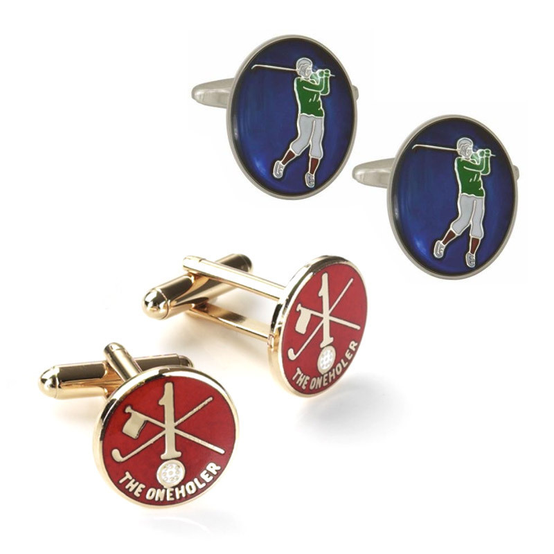 bespoke custom round stainless steel enamel golf cufflinks high quality