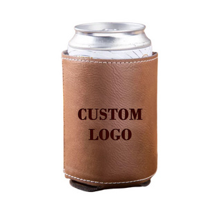 reusable beer holder sleeve custom logo pu leather can cooler