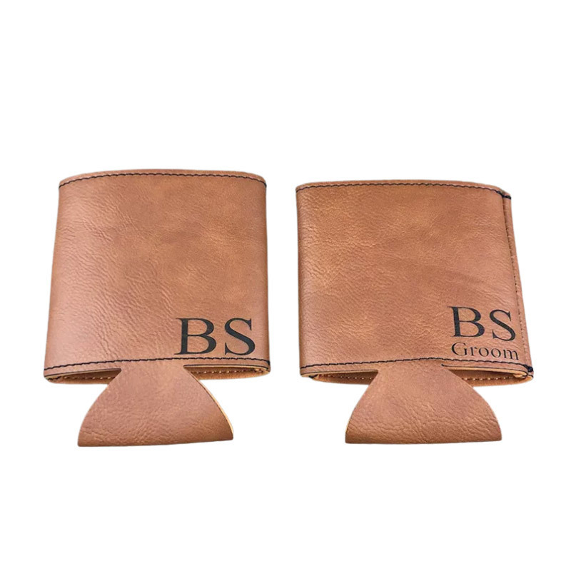 reusable beer holder sleeve custom logo pu leather can cooler