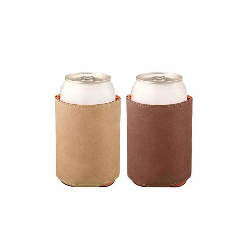 reusable beer holder sleeve custom logo pu leather can cooler