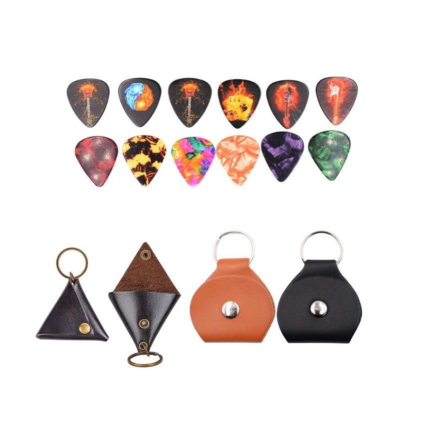 Custom guitar pick holder debossed logo leather cover key fob