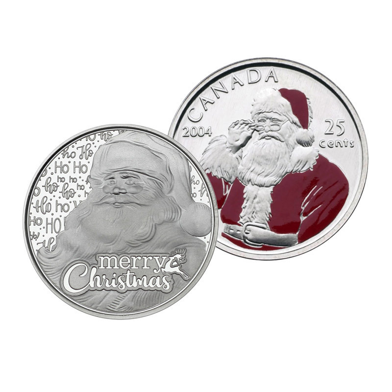 souvenir custom mirror effect proof silver christmas santa claus wishing coin