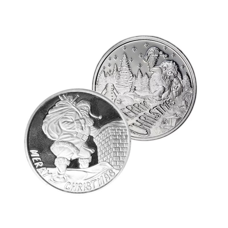 souvenir custom mirror effect proof silver christmas santa claus wishing coin