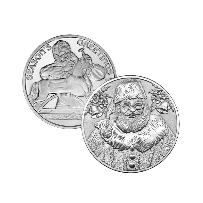 souvenir custom mirror effect proof silver christmas santa claus wishing coin