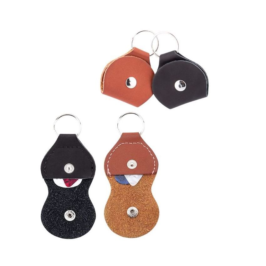 Custom guitar pick holder debossed logo leather cover key fob