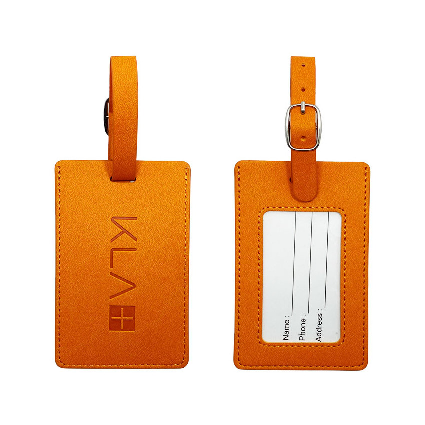 High quality leather luggage tag custom debossed logo suitcase tag