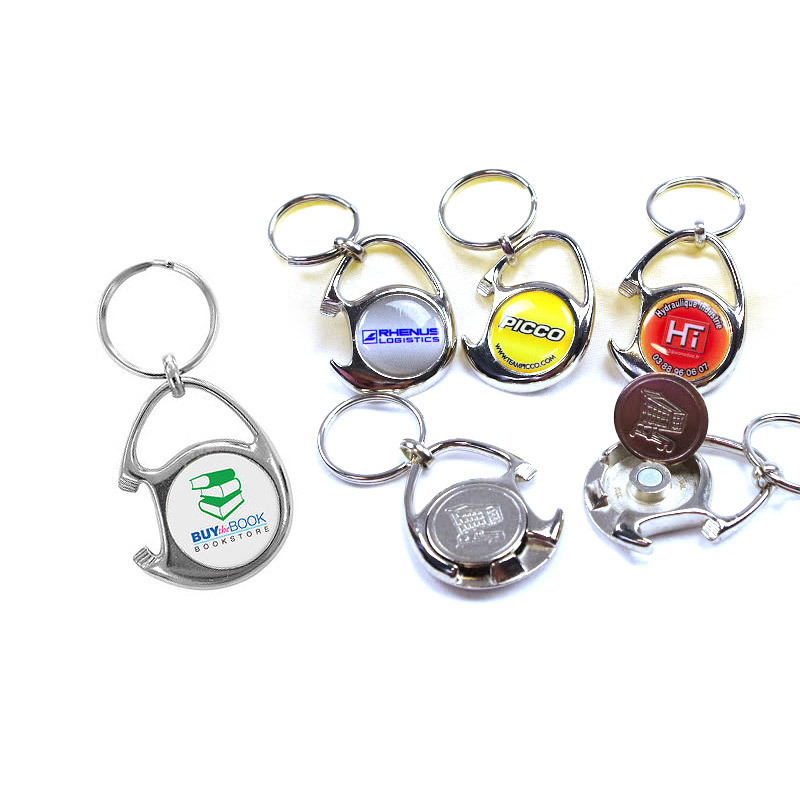 supermarket shopping cart coin chip with bottle opener function keychain trolley coin