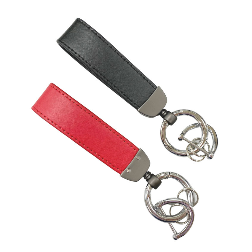 Metal and leather keyring custom logo keychain PU leather key holder