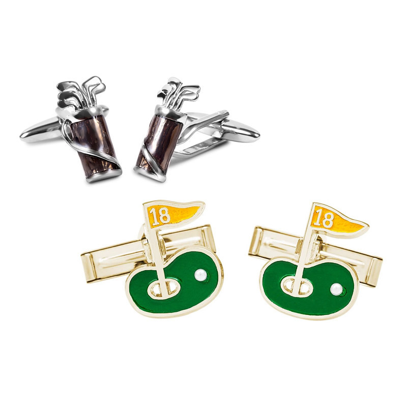 bespoke custom round stainless steel enamel golf cufflinks high quality