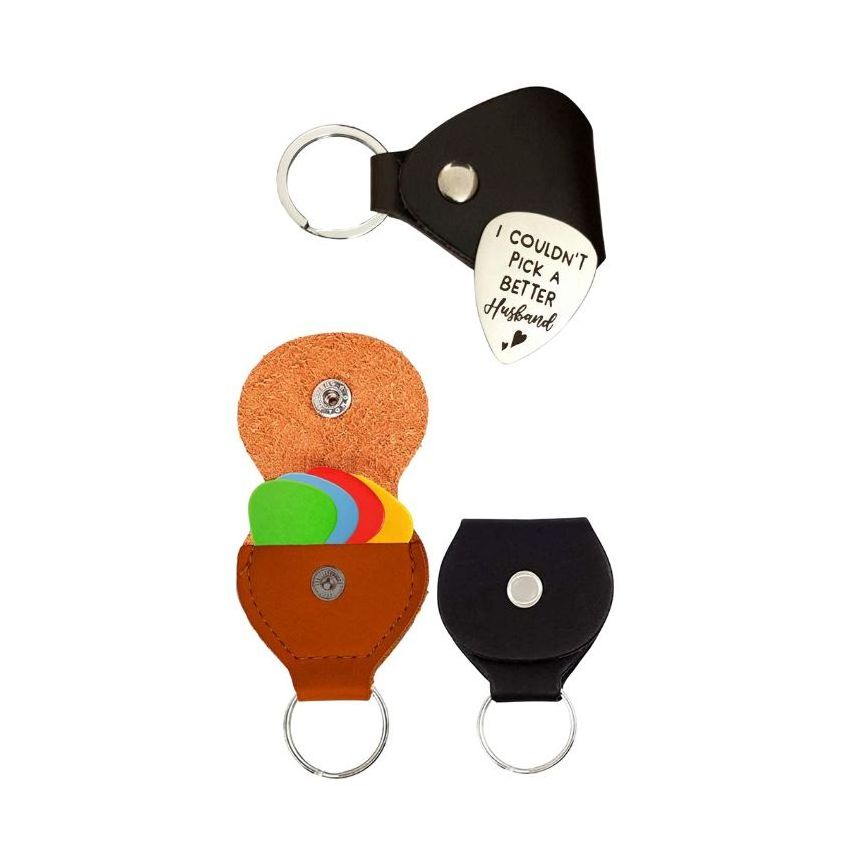 Custom guitar pick holder debossed logo leather cover key fob