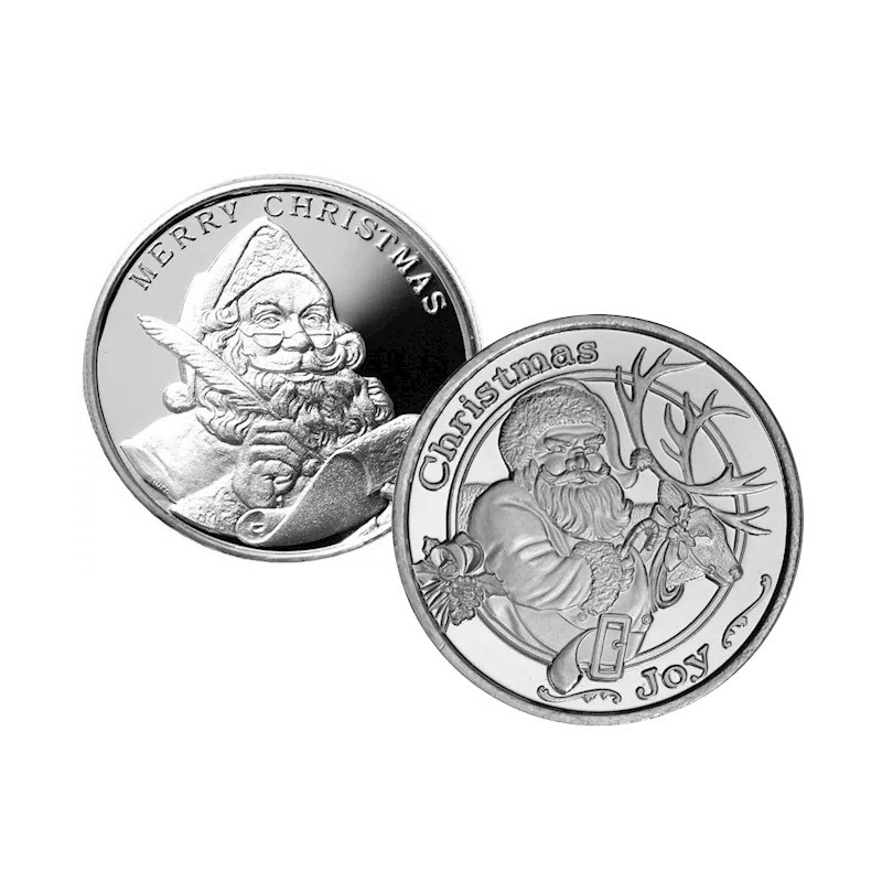 souvenir custom mirror effect proof silver christmas santa claus wishing coin