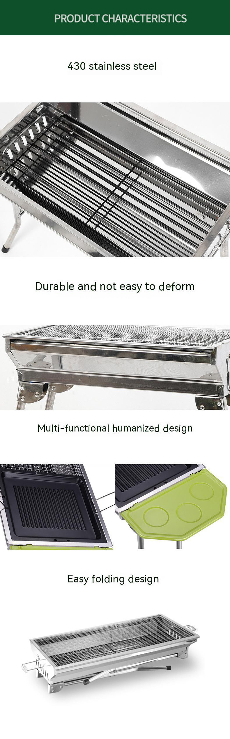 Outdoor stainless steel charcoal grill portable grill folding bbq grill