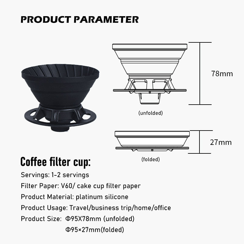 Black Coffee Collapsible kitchen Foldable Smooth Food Reusable coffee filters