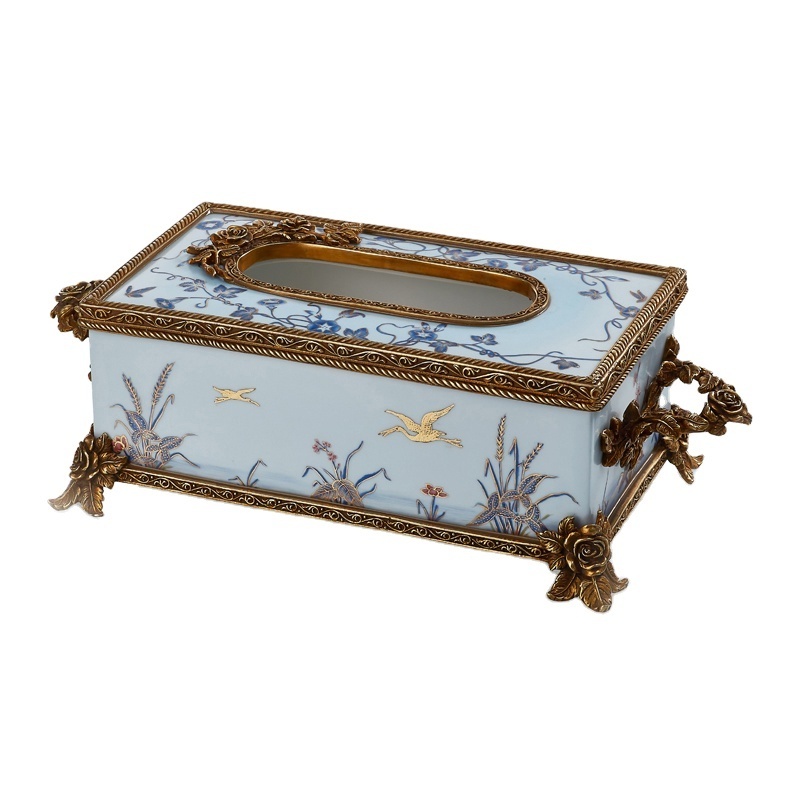 Home Decoration/Ornament Luxury Unique Ceramic/Pottery Antique Classical Napkin/Paper Holder Blue and White Porcelain Tissue Box