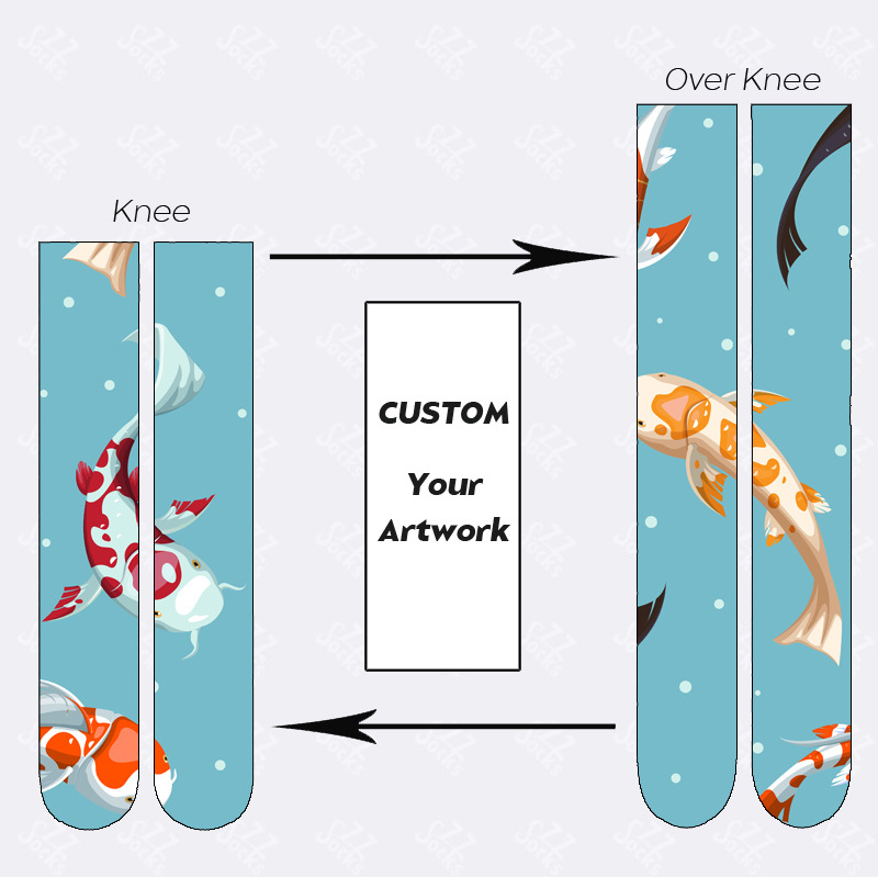 Lucky Koi Carp Printing Cartoon Fish Socks Long Knee High Tube Silk Customization Design Girls Silk Polyester Stocking