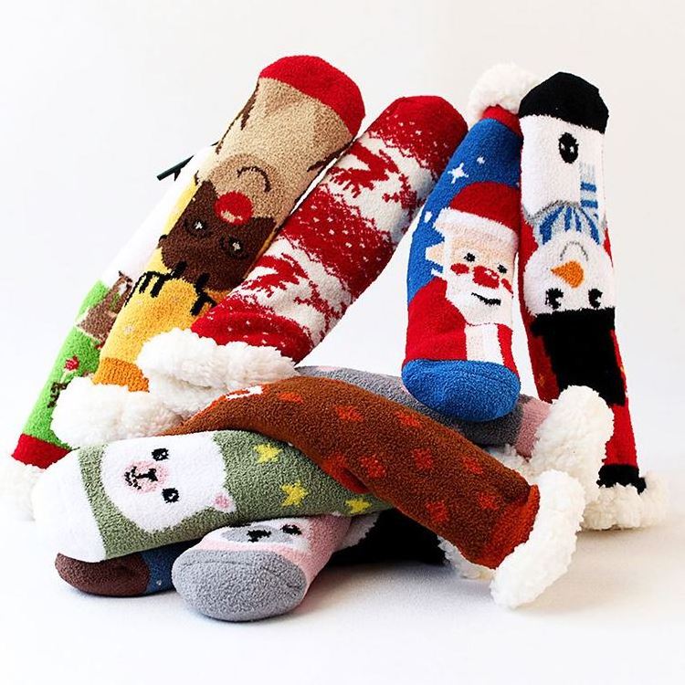 The Black Friday Sale Best Selling New Arrival Christmas Stockings Wholesale Sherpa Cozy Fluffy Slippers Socks With Soles