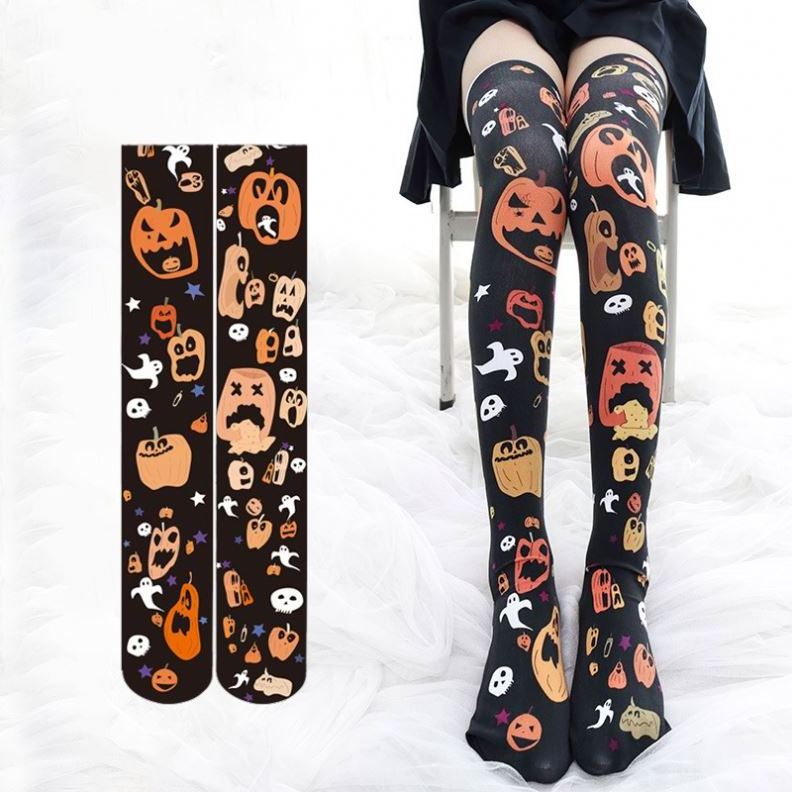 Custom Halloween Women Nylon Tube Cross Bundling Printed Stockings Japanese Stockings World Sexy Stockings For Young