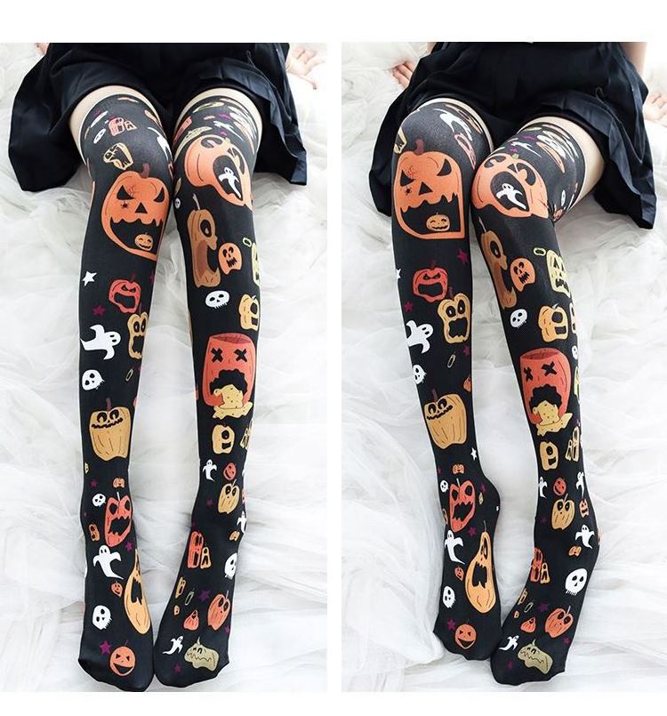 Custom Halloween Women Nylon Tube Cross Bundling Printed Stockings Japanese Stockings World Sexy Stockings For Young