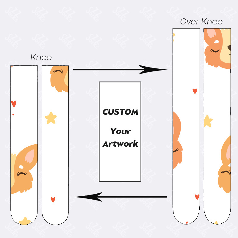 Custom Own Artwork Plain Cute Fox Funny Animal Over Knee Girls Daily Wear School Digital Printing Nylon Pantyhose Stocking