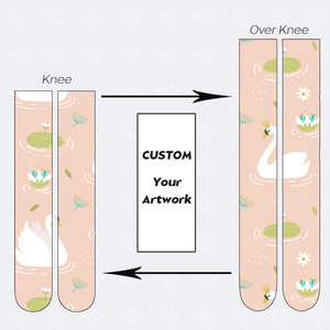 Customized Own Artwork Swan Fair Over Knee High Teen Girl Silky Stockings 180 Printing Colorful Pink Velvet Knit Socks