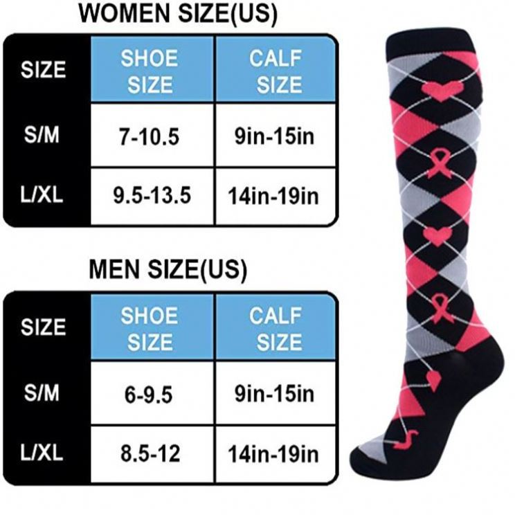 Custom Nylon 15-20 Mmhg Ribbon Pink Long Football Women Breast Cancer Awareness Compression Socks