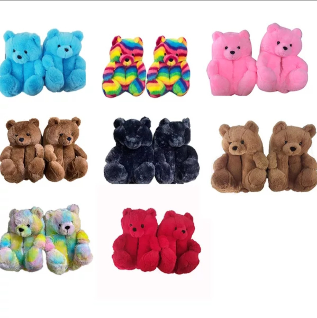 2020 Teddy Bear Slippers Wholesale Custom Cute winter bedroom teddy bear Slippers brown Indoor Lady Shoes