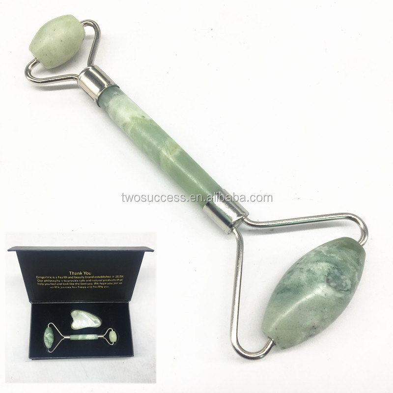 high quality pure crystal facial massager green jade roller and gua sha set beauty massage equipment