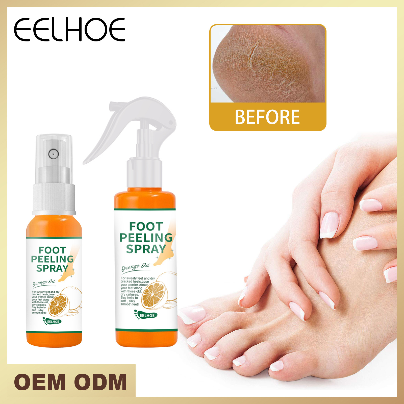 Tiktok Hot Selling Green Tea Orange Flavor Soften Keratin Gentle Repair Foot Moisturizing Care Spray