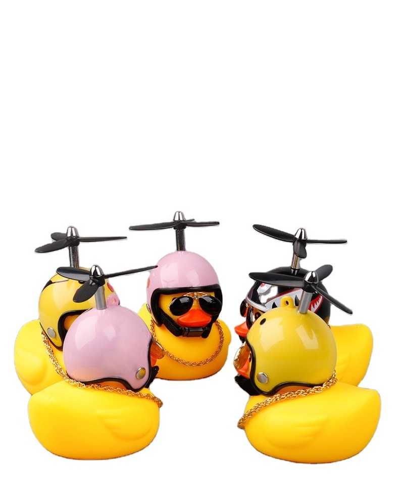 Hot sale pilot swinging yellow duck light up propeller military helmet rubber duck for car hanging ornament