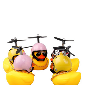 Hot sale pilot swinging yellow duck light up propeller military helmet rubber duck for car hanging ornament