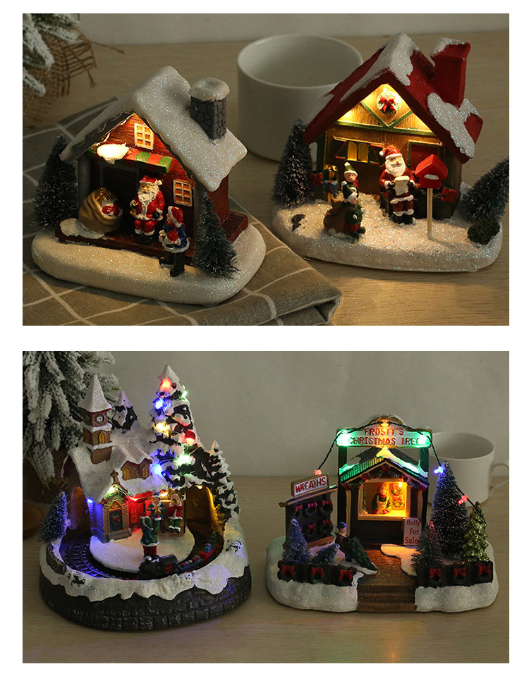 2023 Resin Christmas Village House Christmas snow room luminous decoration cute resin gift decor ornaments