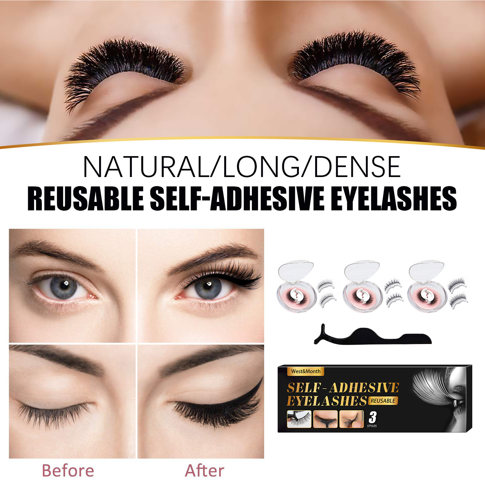 Thick and slender natural eyelashes self-adhesive gel strip self-adhesive false eyelashes wholesale