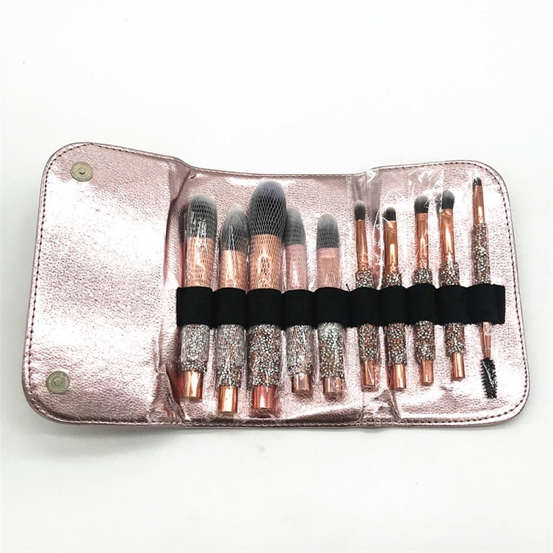 Diamond Luxury Glitter Makeup Brush Set Gold Bling Makeup Brushes Professional Custom Private Label With PU Bag