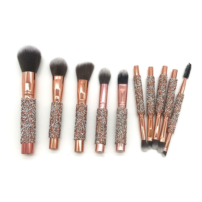 Diamond Luxury Glitter Makeup Brush Set Gold Bling Makeup Brushes Professional Custom Private Label With PU Bag