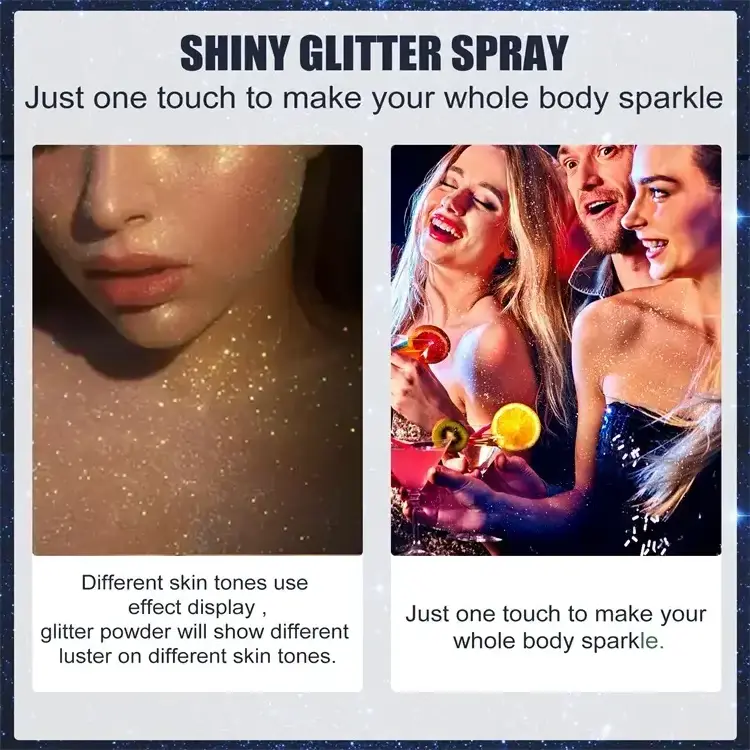 Factory wholesale Vegan Highlighter Shiny glitter spray for Face Hair Body diamond dust Glitter spray Shimmer Party Clothes