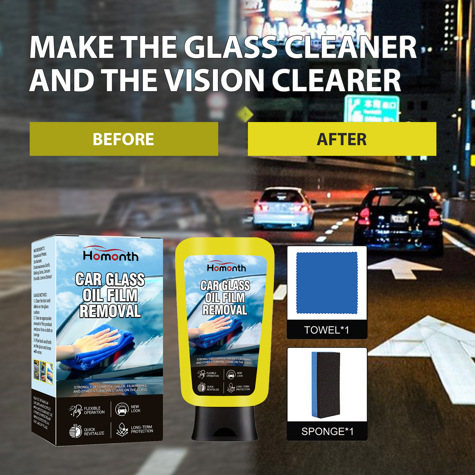 Deep Cleaning Polished Glass Cleaner Clear Car Glass Oil Film Remover Car Windshield Household Glass Water Spot Remover