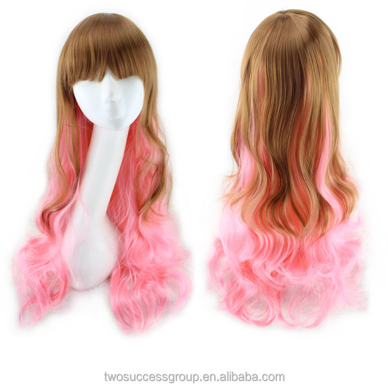 Colorful human hair full lace wig Costume Party Cosplay Synthetic Wig