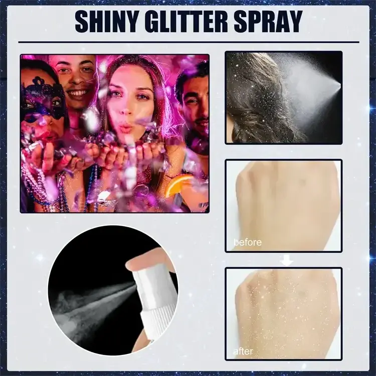 Factory wholesale Vegan Highlighter Shiny glitter spray for Face Hair Body diamond dust Glitter spray Shimmer Party Clothes