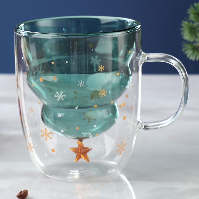 Christmas Wishing Cup ins Cartoon Double Layer Cup Cute Gift Cup with Cover Home Double Layer Glass OEM Customized