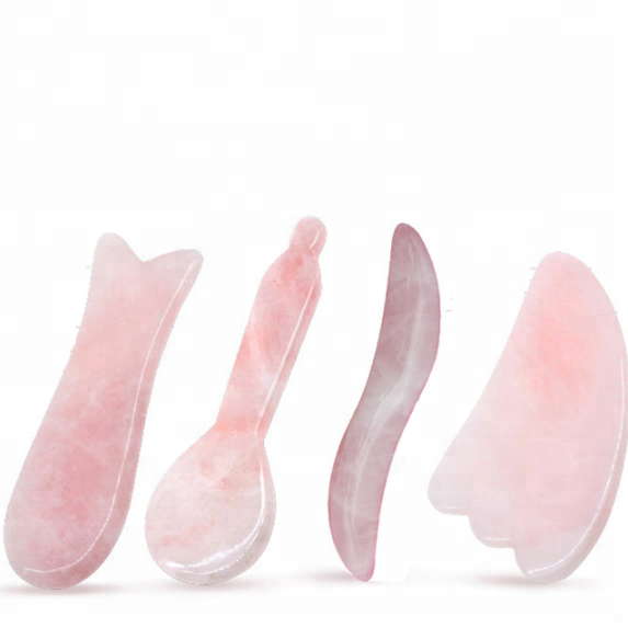 Natural Rose Quartz Jade Guasha Board Face Massager Crystal Energy Stone