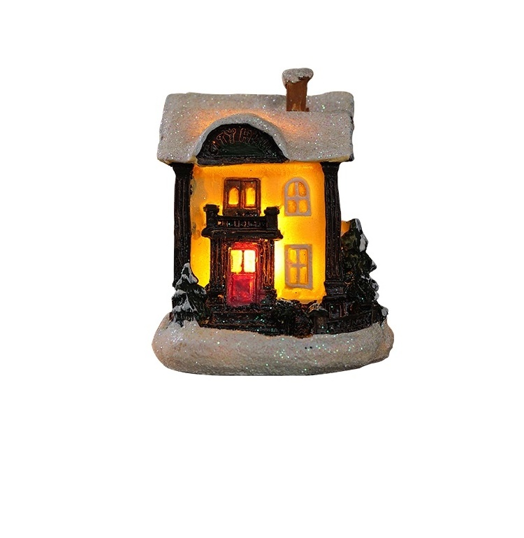 2023 Resin Christmas Village House Christmas snow room luminous decoration cute resin gift decor ornaments