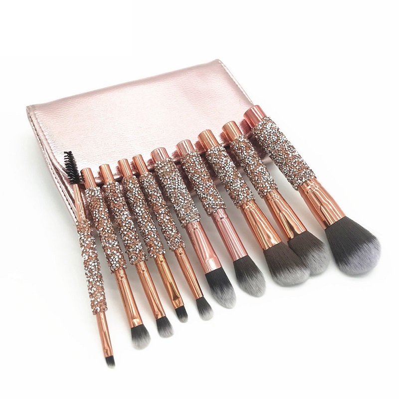 Diamond Luxury Glitter Makeup Brush Set Gold Bling Makeup Brushes Professional Custom Private Label With PU Bag