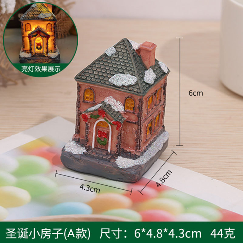 2023 Resin Christmas Village House Christmas snow room luminous decoration cute resin gift decor ornaments