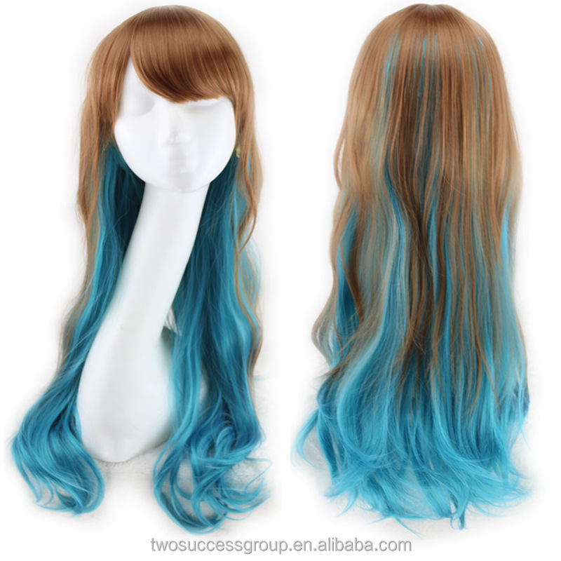 Colorful human hair full lace wig Costume Party Cosplay Synthetic Wig