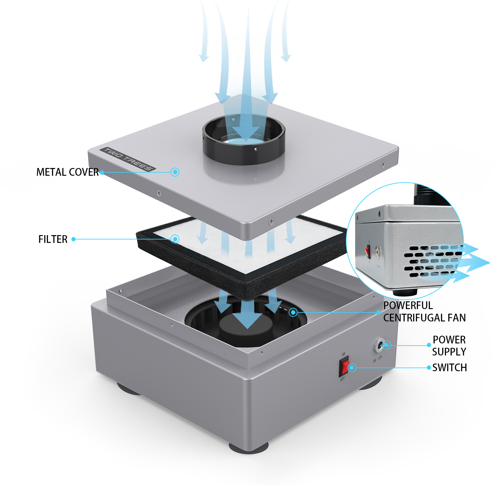 TWOTREES Co2/DIODE Laser Engraving cutting Machine Fume Extractor Mini Desktop TT-P1 Smoke Purifier for CNC Laser Machine