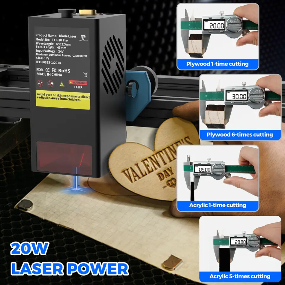 TWOTREES TTS 20W High Speed Laser Engraving Machine 418*418mm Desktop Diode Portable CNC Laser Cutting Engraver